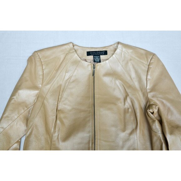 Dialogue Champagne Leather Metallic Women's Jacket Medium - Picture 2 of 12